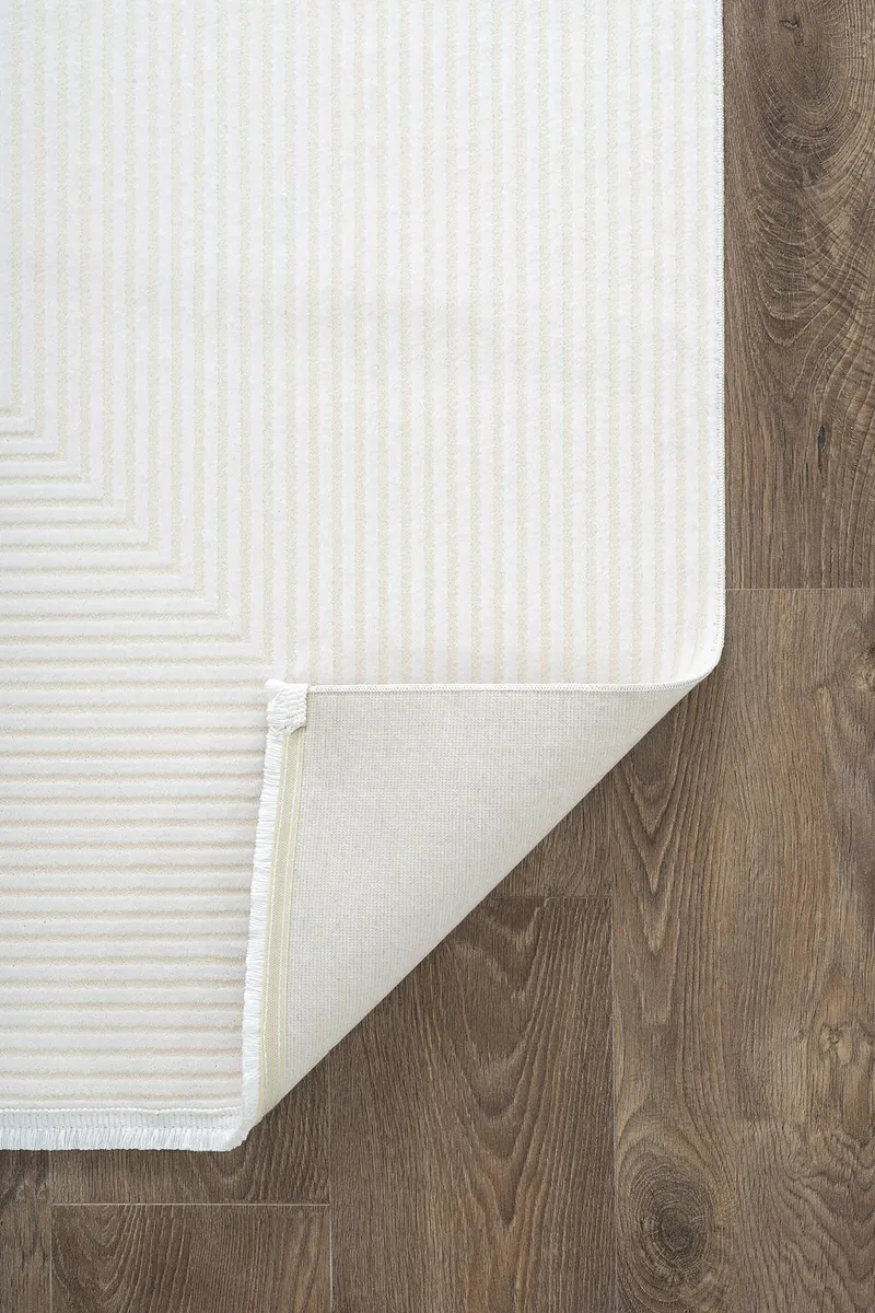 MERIT MR009A KREM HALI GEOMETRIK DETAYLI INCE YUMUSAK AKRILIK MODERN SALON OTURMA ODASI HALISI — Görsel 6