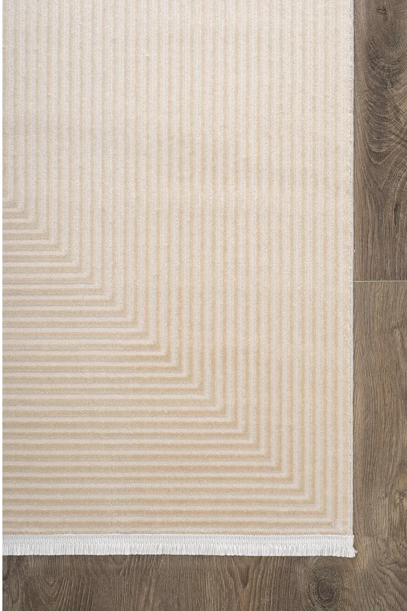 MERIT MR010A KREM HALI VIZON BEJ GEOMETRIK DETAYLI INCE YUMUSAK AKRILIK MODERN SALON HALISI — Görsel 5