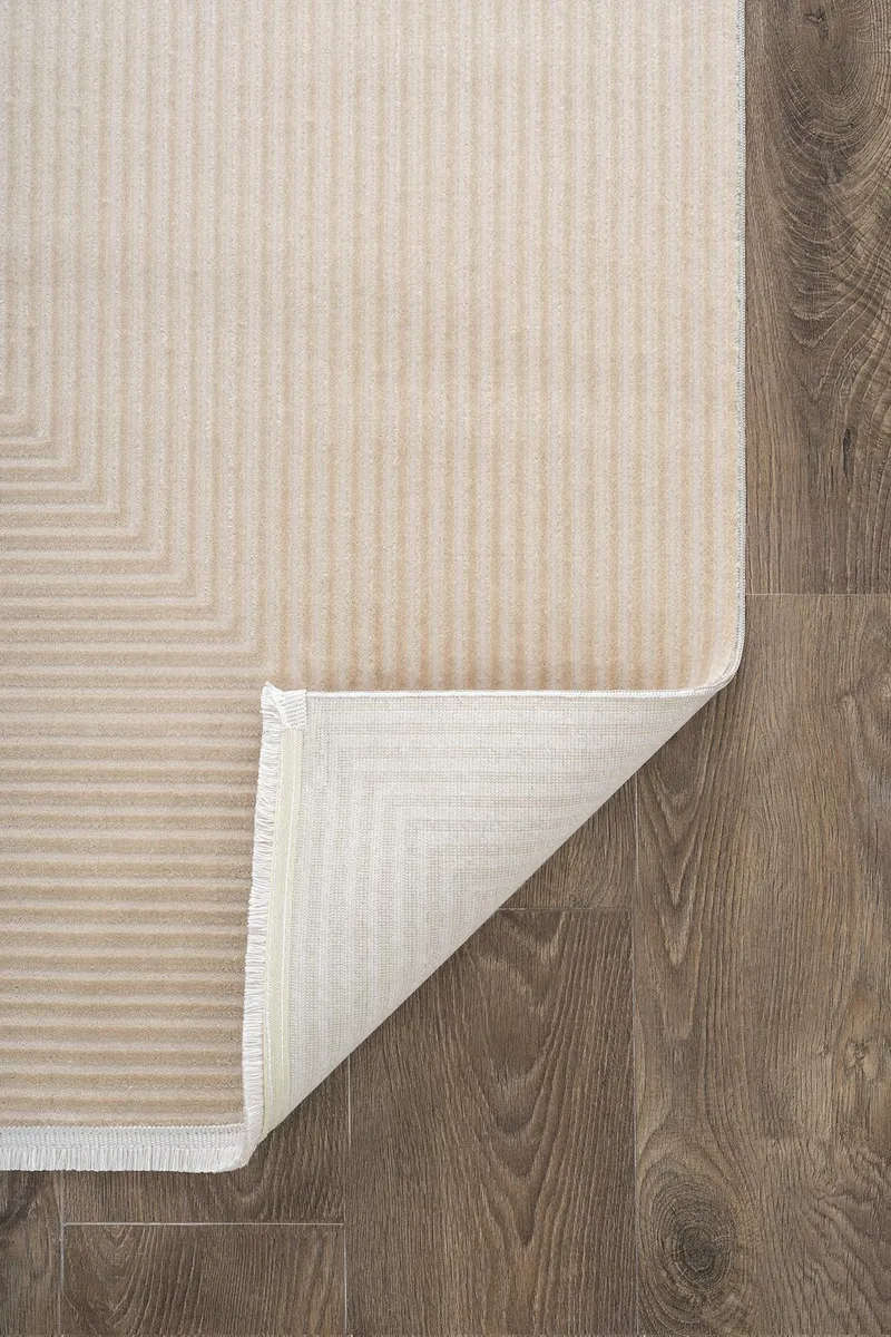 MERIT MR010A KREM HALI VIZON BEJ GEOMETRIK DETAYLI INCE YUMUSAK AKRILIK MODERN SALON HALISI — Görsel 6