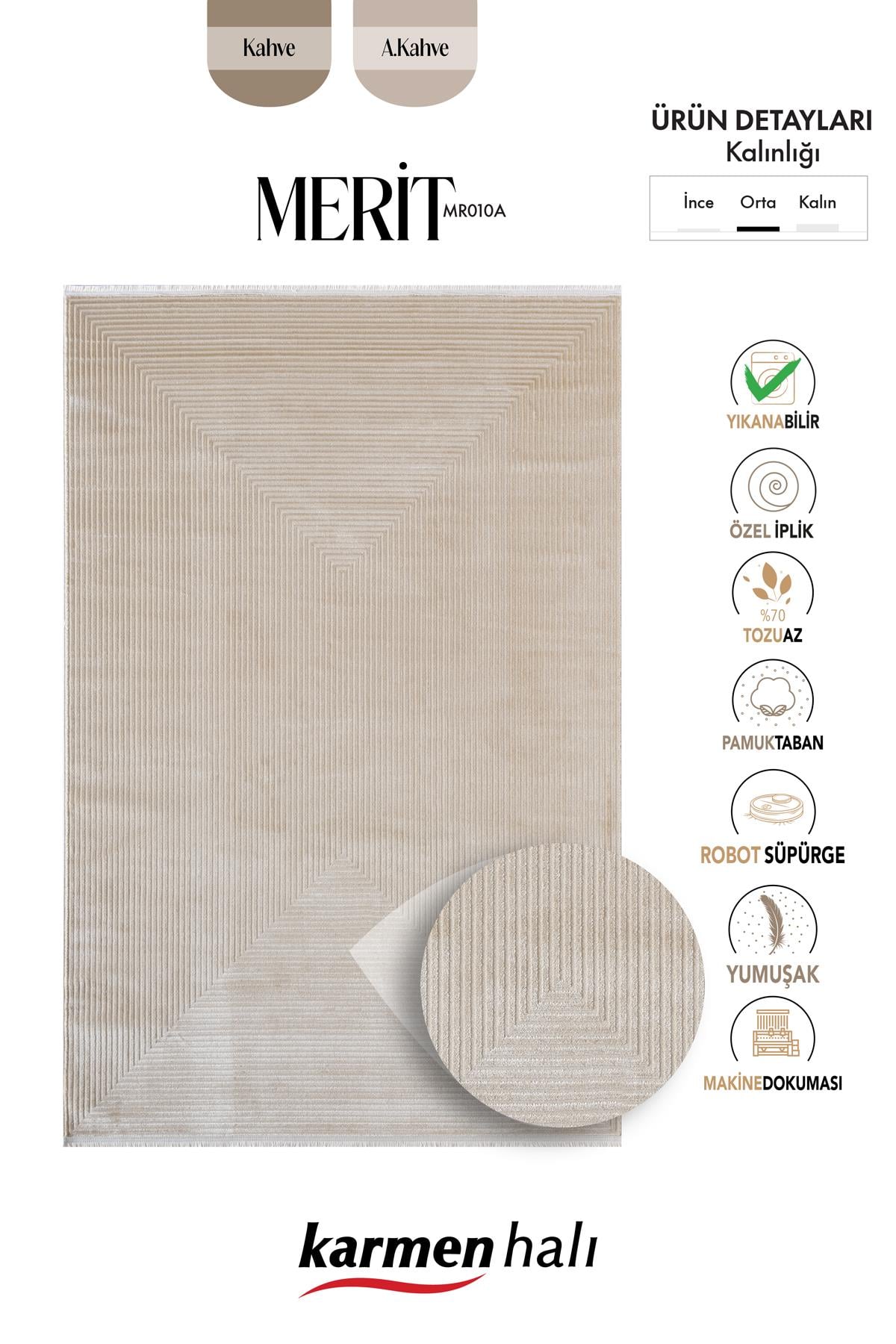 MERIT MR010A KREM HALI VIZON BEJ GEOMETRIK DETAYLI INCE YUMUSAK AKRILIK MODERN SALON HALISI — Görsel 7