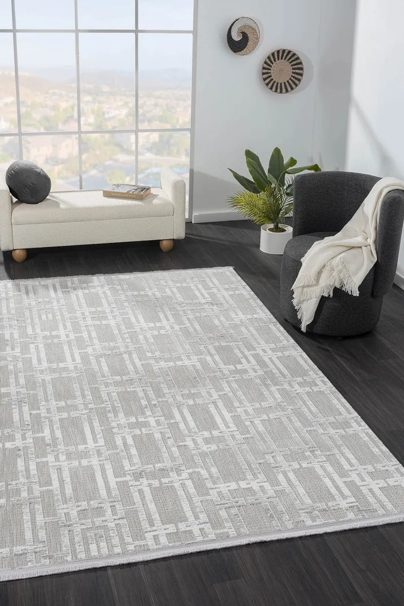 SUMER SM007A GRI HALI GEOMETRIK DESEN DEKORATIF MODERN TOZUYOK SALON YATAK ODASI KORIDOR — Görsel 2