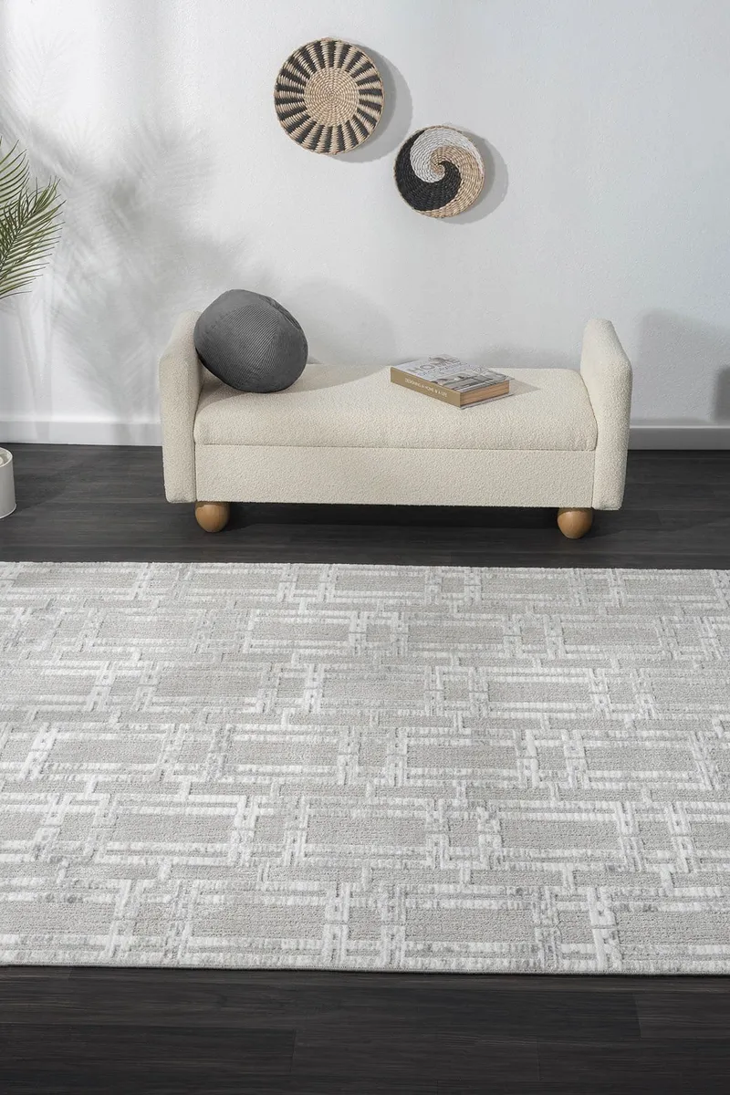 SUMER SM007A GRI HALI GEOMETRIK DESEN DEKORATIF MODERN TOZUYOK SALON YATAK ODASI KORIDOR — Görsel 5