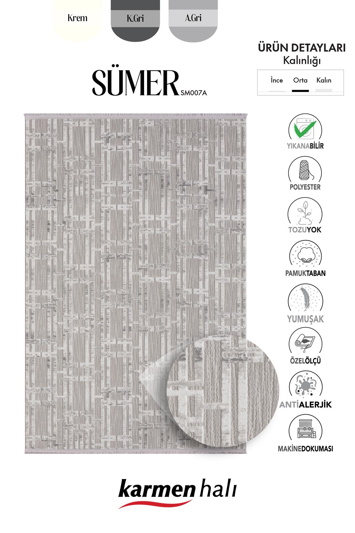 SUMER SM007A GRI HALI GEOMETRIK DESEN DEKORATIF MODERN TOZUYOK SALON YATAK ODASI KORIDOR — Görsel 6