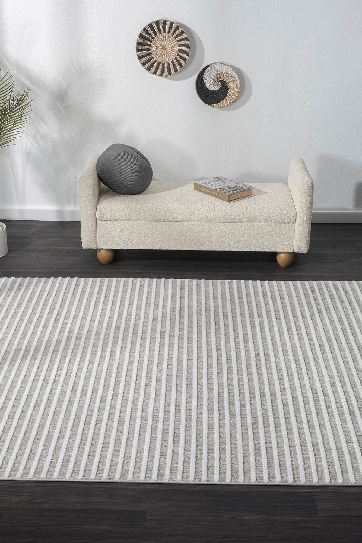 SUMER SM008A GRI BEYAZ CIZGI DESEN HALI DEKORATIF MODERN TOZUYOK SALON HALISI KORIDOR — Görsel 5