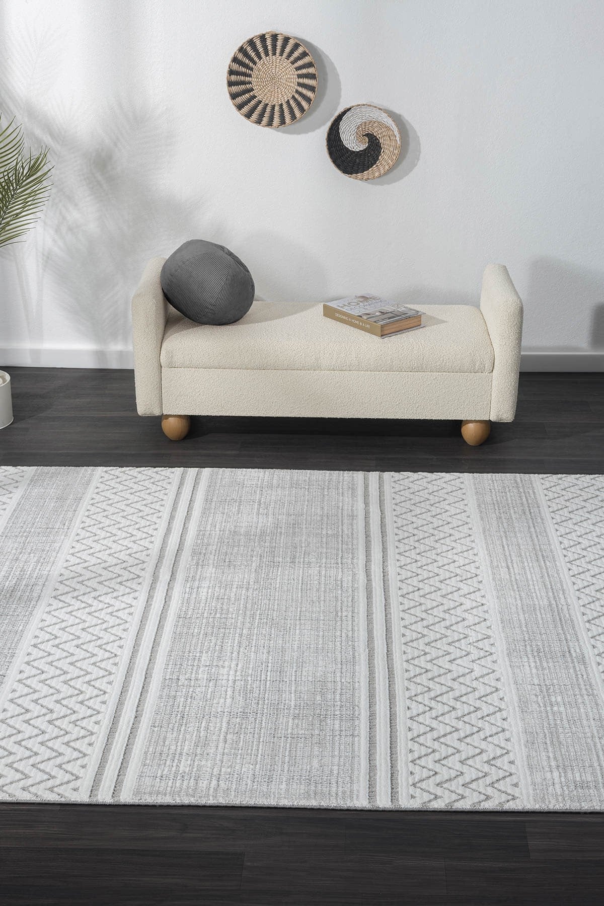 SUMER SM009A GRI BEYAZ DETAYLI HALI ISKANDINAV DESEN DEKORATIF MODERN TOZUYOK — Görsel 5