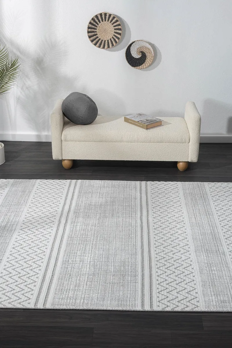 SUMER SM009A GRI BEYAZ DETAYLI HALI ISKANDINAV DESEN DEKORATIF MODERN TOZUYOK — Görsel 5