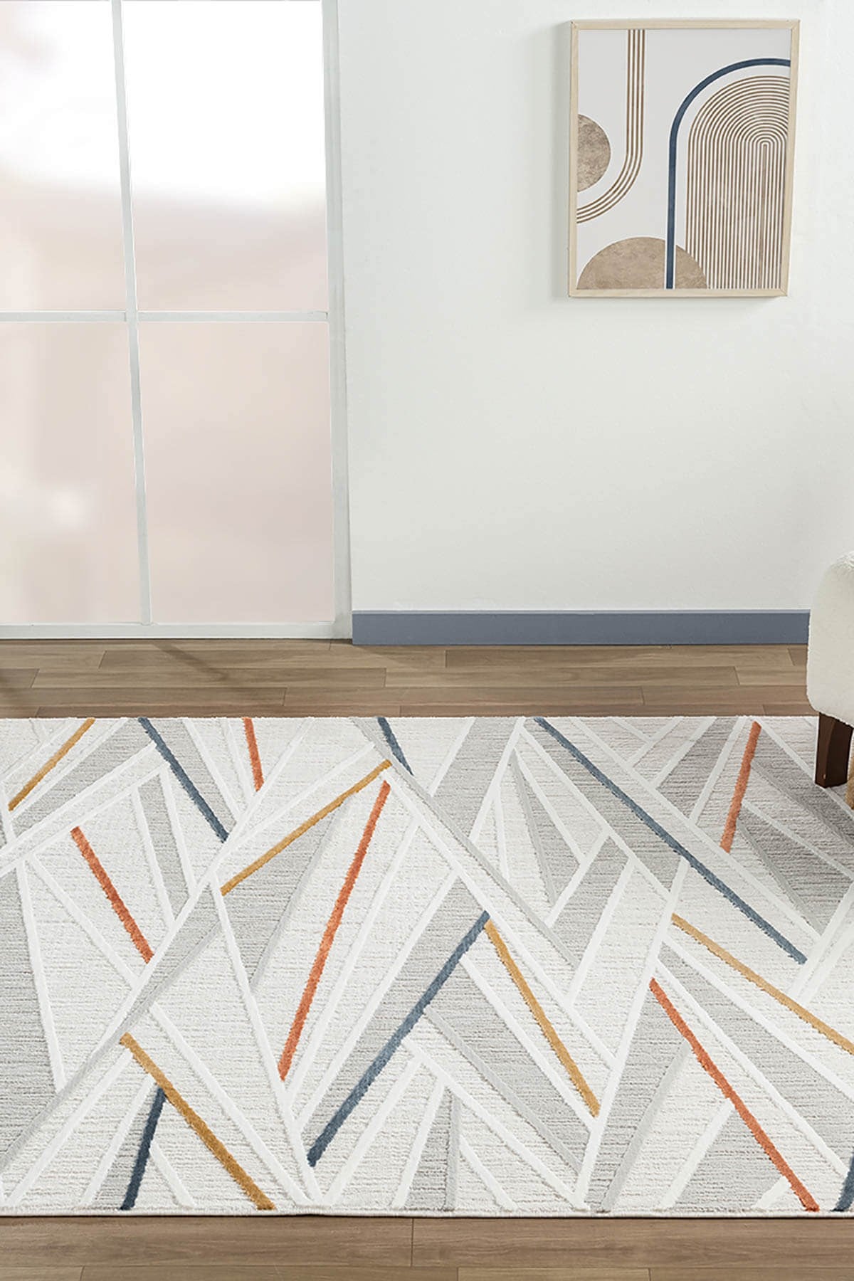 SUMER SM013A KREM RENGI HALI RENKLI GEOMETRIK DESENLI DEKORATIF MODERN SALON HALISI — Görsel 5