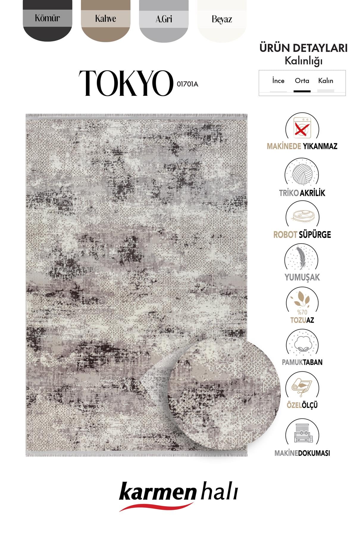 TOKYO 1701 GRI HALI ANTRASIT DETAYLI MODERN KLASIK DESEN AKRILIK HALI KAYMAZ TABAN TOZUAZ SALON HALI — Görsel 6