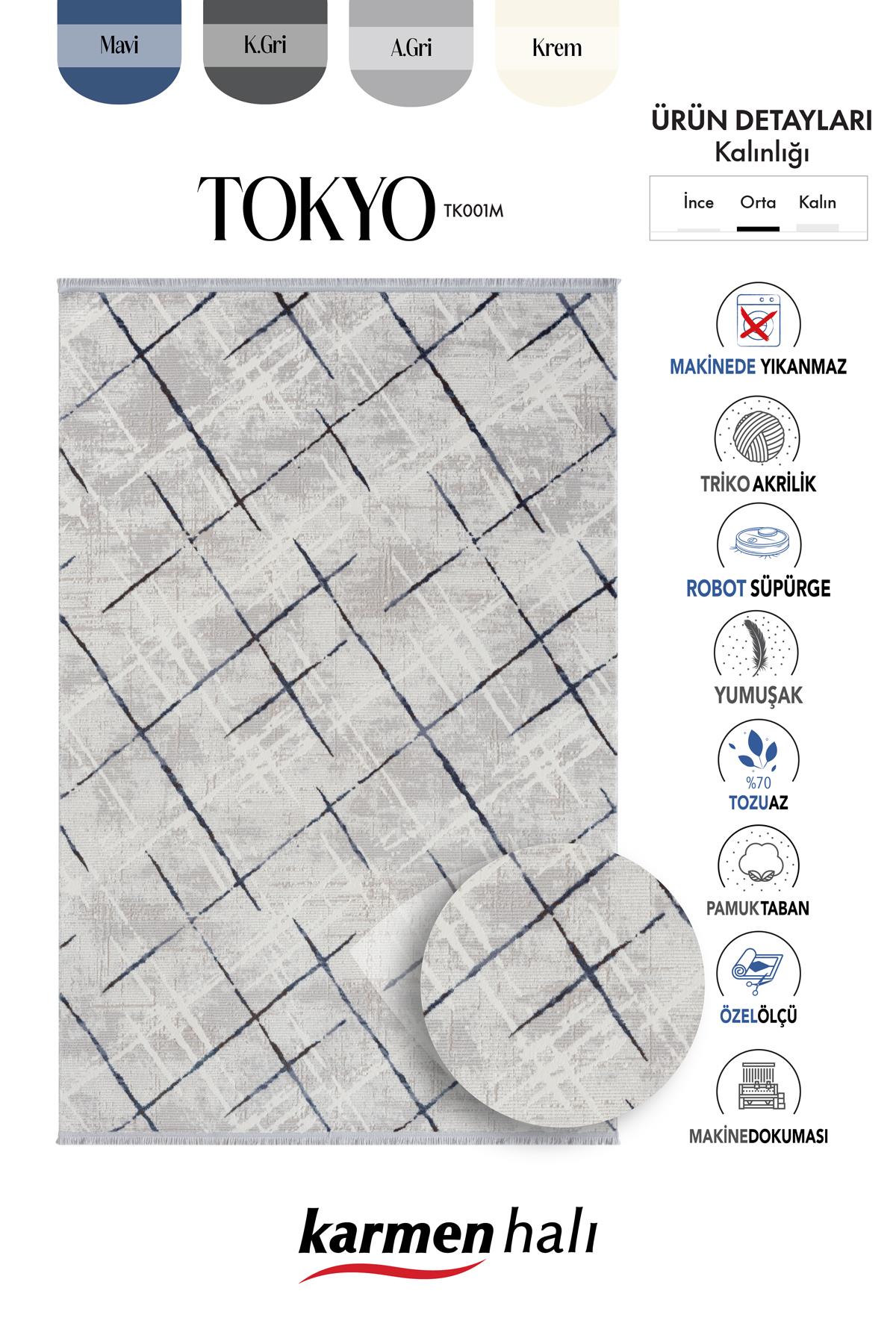 TOKYO TK001M GRI HALI LACIVERT DETAYLI MODERN AKRILIK HALI KAYMAZ TABAN TOZUAZ SALON HALISI KORIDOR — Görsel 6