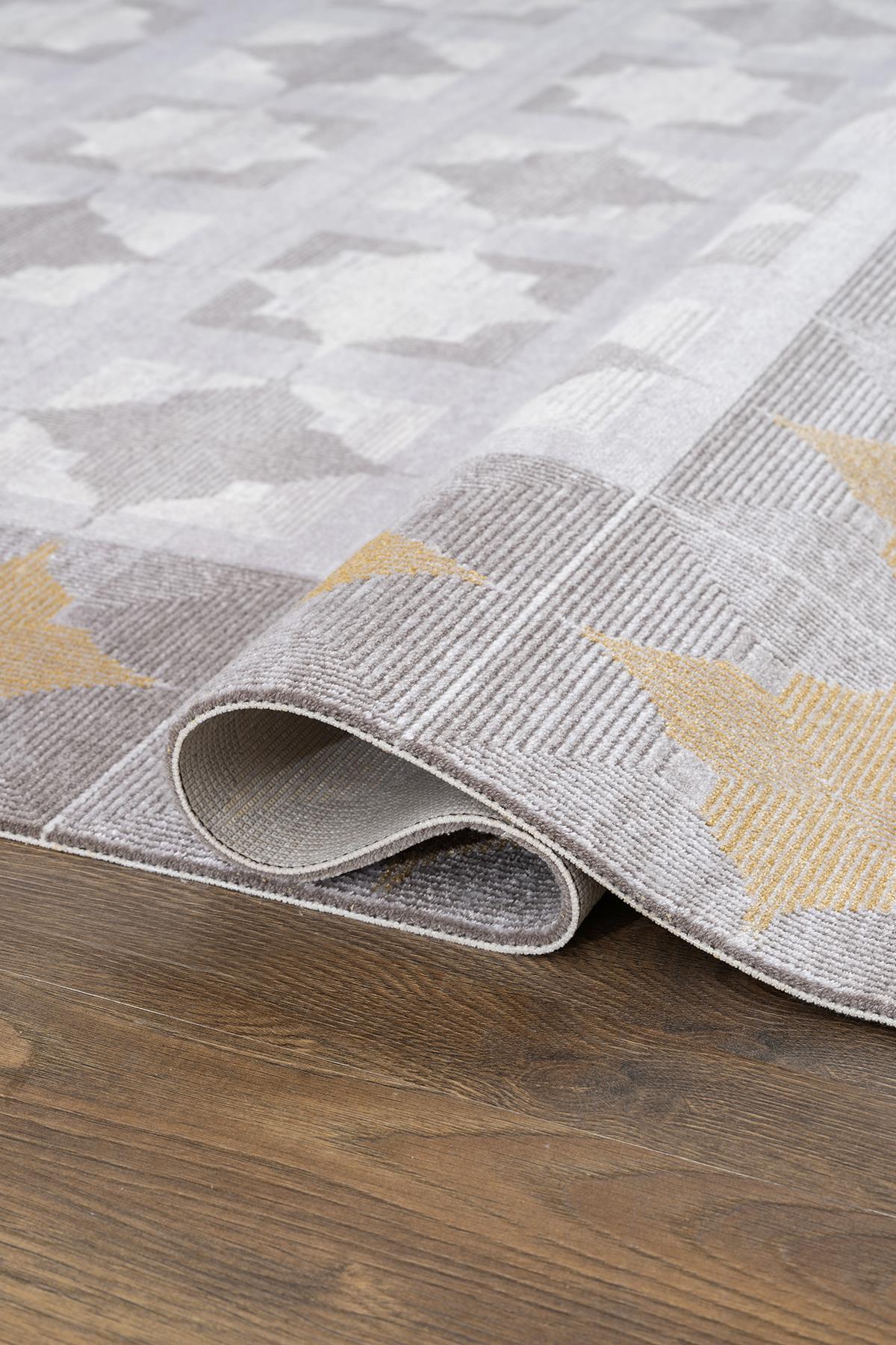 TREND TR008A GRI HALI GOLD DETAYLI KLASIK GEOMETRIK DESENLI AKRILIK YUMUSAK SALON HALISI — Görsel 3