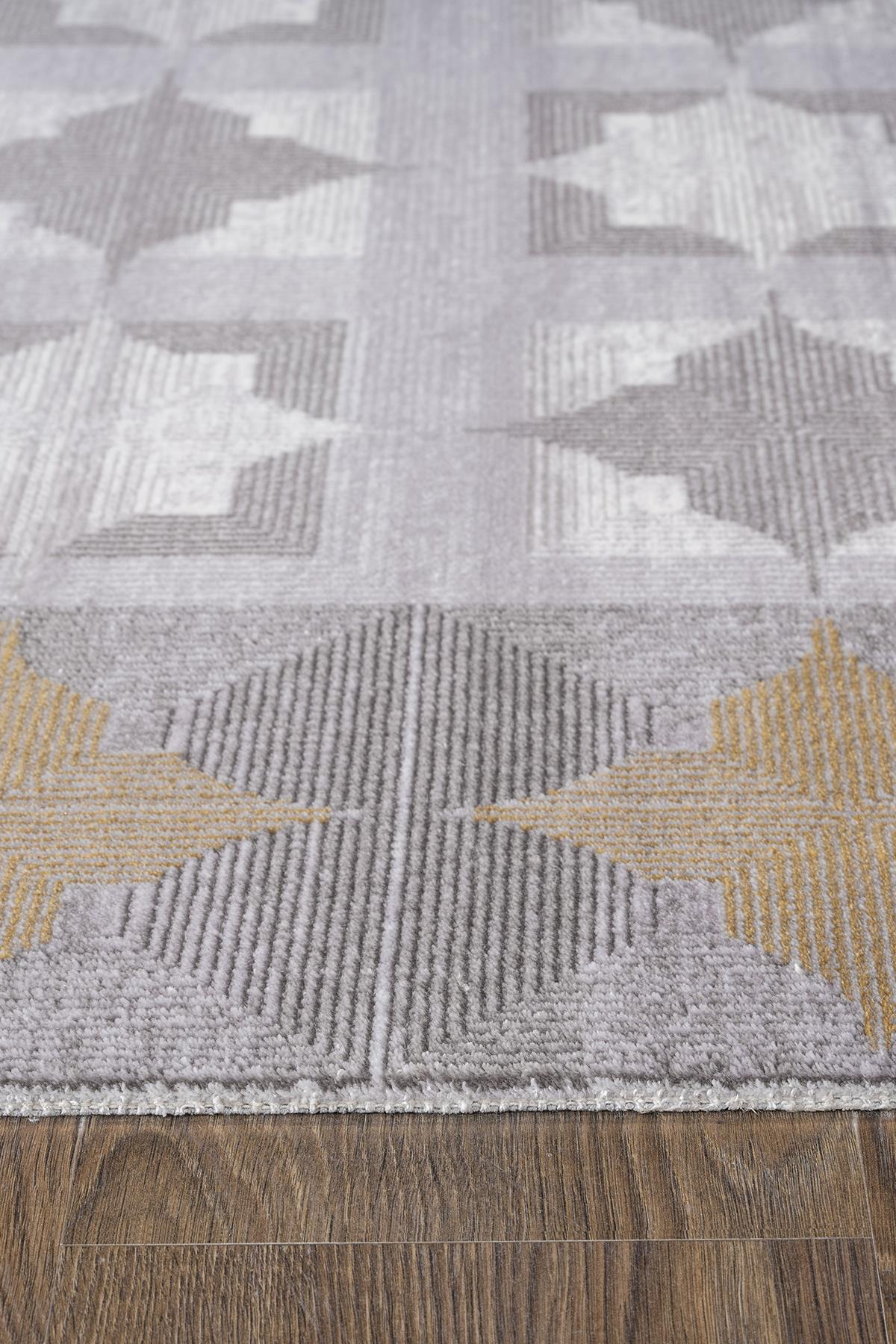 TREND TR008A GRI HALI GOLD DETAYLI KLASIK GEOMETRIK DESENLI AKRILIK YUMUSAK SALON HALISI — Görsel 4