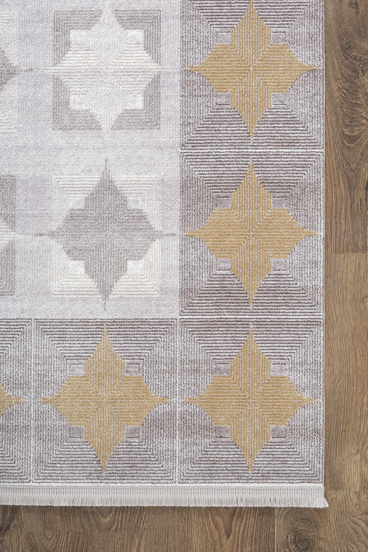 TREND TR008A GRI HALI GOLD DETAYLI KLASIK GEOMETRIK DESENLI AKRILIK YUMUSAK SALON HALISI — Görsel 5