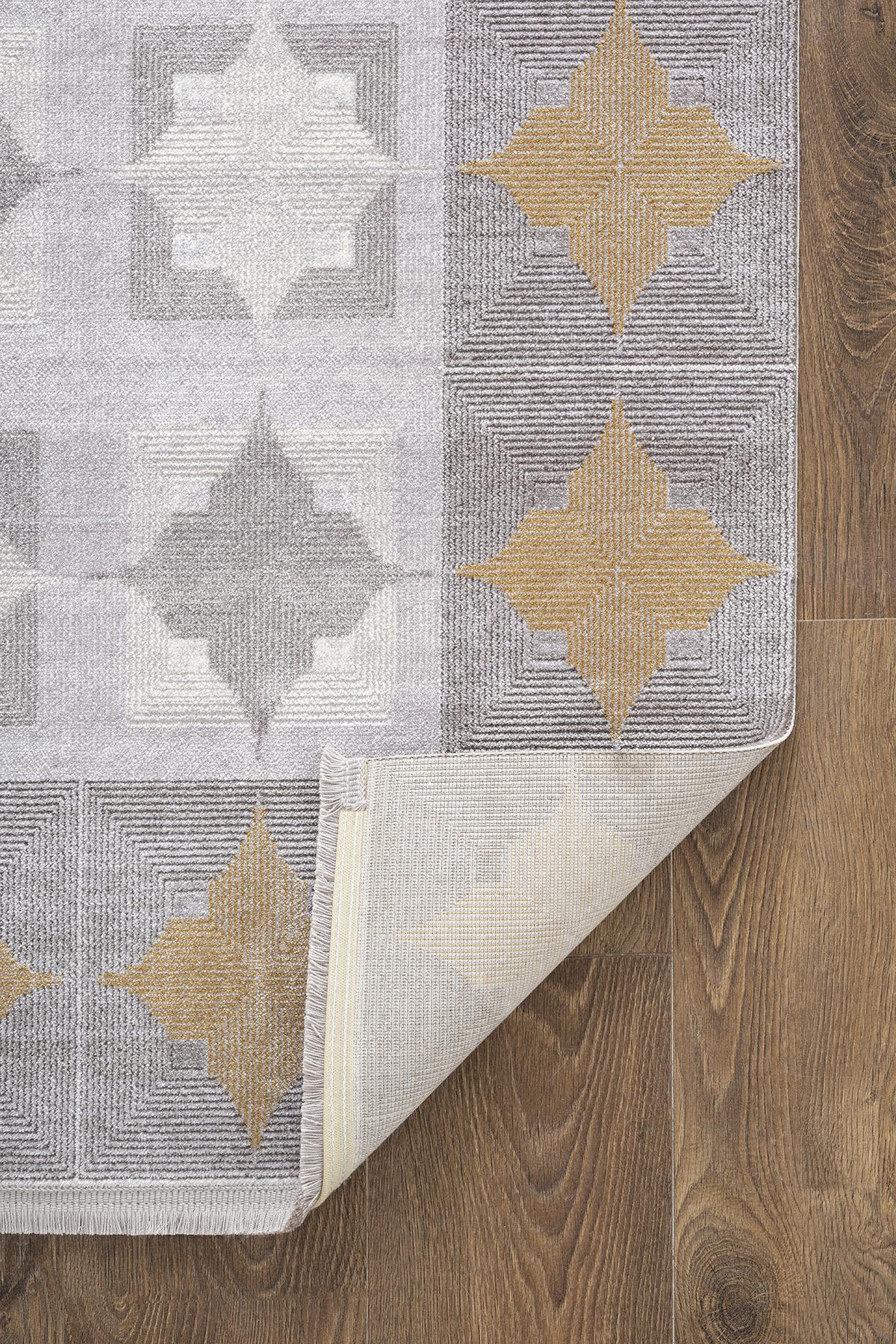TREND TR008A GRI HALI GOLD DETAYLI KLASIK GEOMETRIK DESENLI AKRILIK YUMUSAK SALON HALISI — Görsel 6