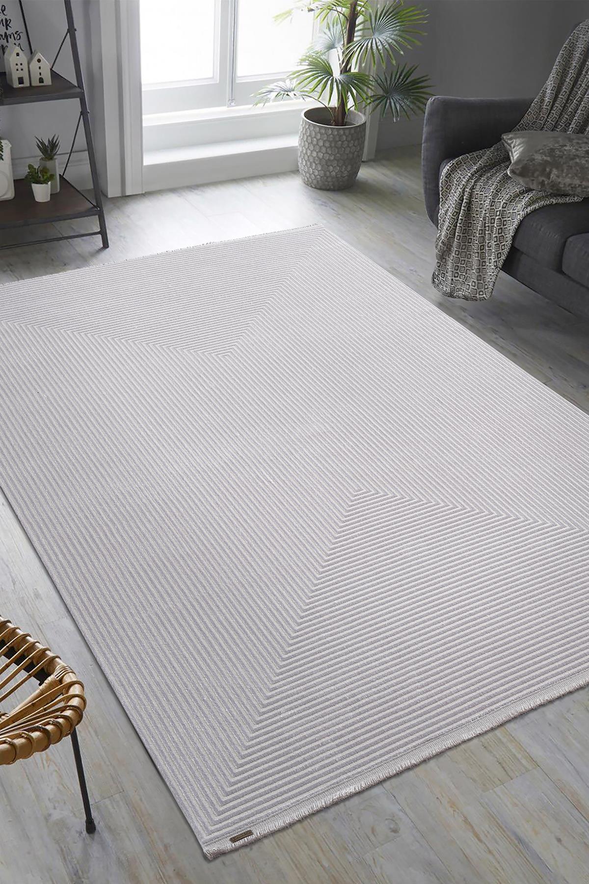 TREND TR011A GRI HALI GEOMETRIK DETAYLI AKRILIK YUMUSAK SALON HALISI OTURMA ODASI HALISI — Görsel 2
