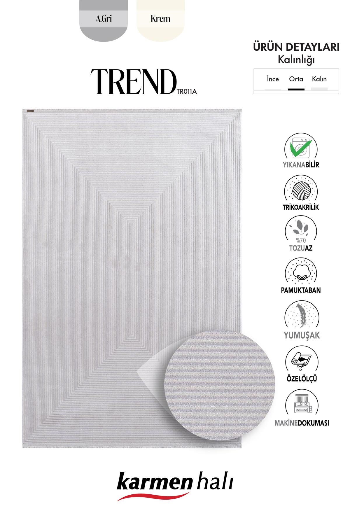 TREND TR011A GRI HALI GEOMETRIK DETAYLI AKRILIK YUMUSAK SALON HALISI OTURMA ODASI HALISI — Görsel 7
