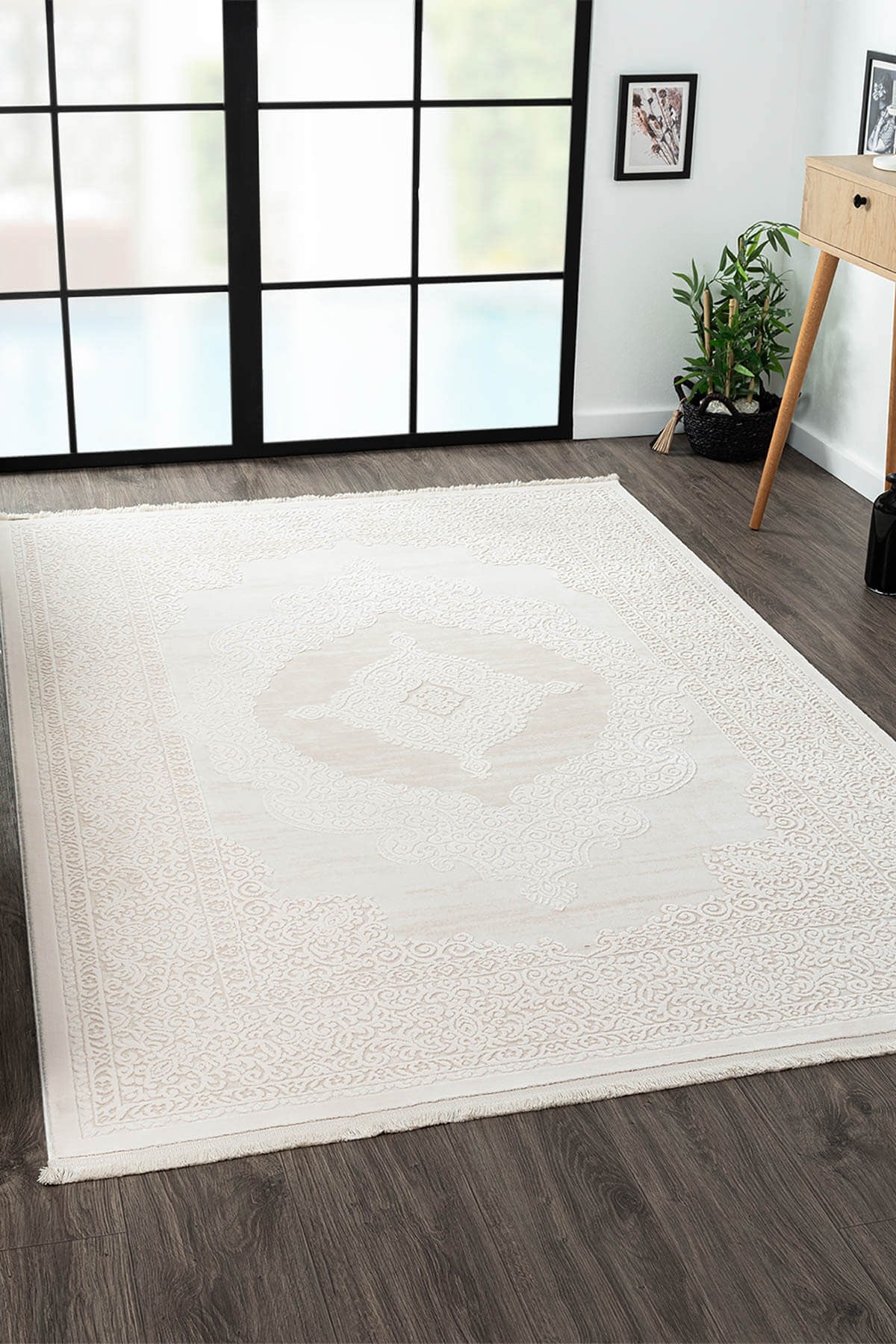 TRUVA 8342 OVAL KREM HALI BEJ DETAYLI KALIN AKRILIK TOZUAZ MODERN KLASIK SALON HALISI KORIDOR OVAL — Görsel 2