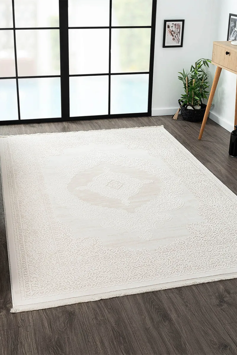 TRUVA 8342 OVAL KREM HALI BEJ DETAYLI KALIN AKRILIK TOZUAZ MODERN KLASIK SALON HALISI KORIDOR OVAL — Görsel 2