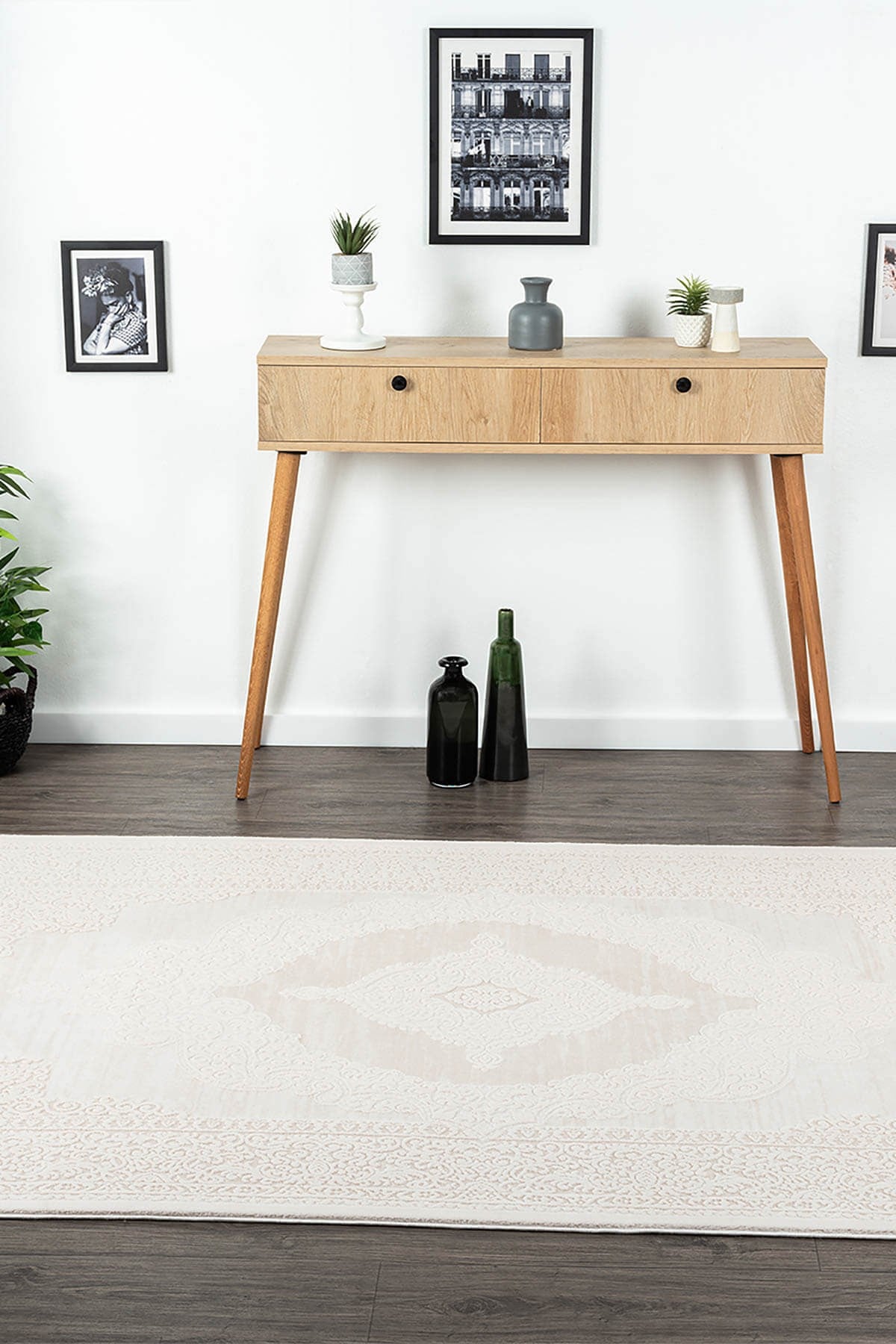 TRUVA 8342 OVAL KREM HALI BEJ DETAYLI KALIN AKRILIK TOZUAZ MODERN KLASIK SALON HALISI KORIDOR OVAL — Görsel 5