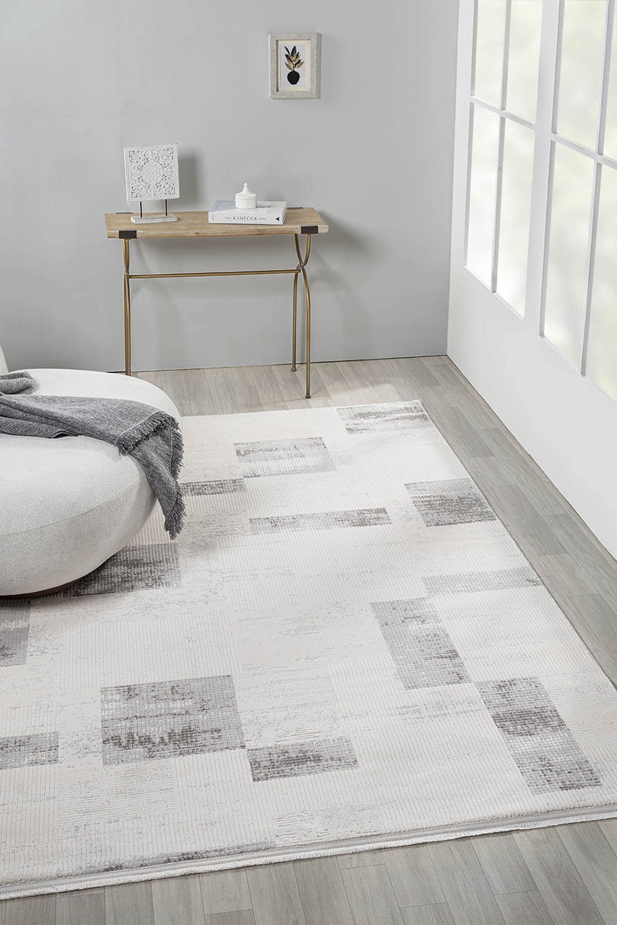 TRUVA TR035G KREM RENGI HALI GRI GEOMETRIK DETAYLI AKRILIK YUMUSAK MODERN SALON HALISI — Görsel 2