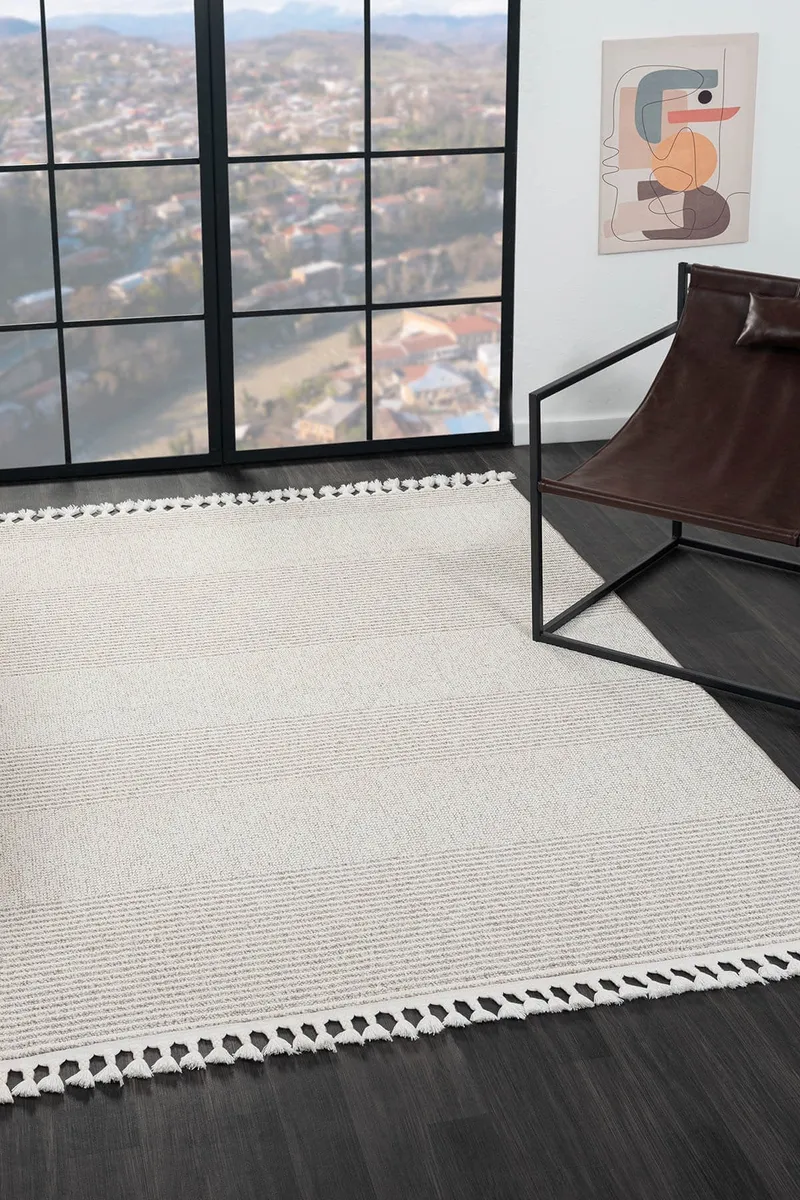 WOOL WL006A GRI HALI SISAL BUKLE DEKORATIF TOZSUZ ANTIALERJIK SALON HALISI YATAK ODASI KORIDOR — Görsel 2